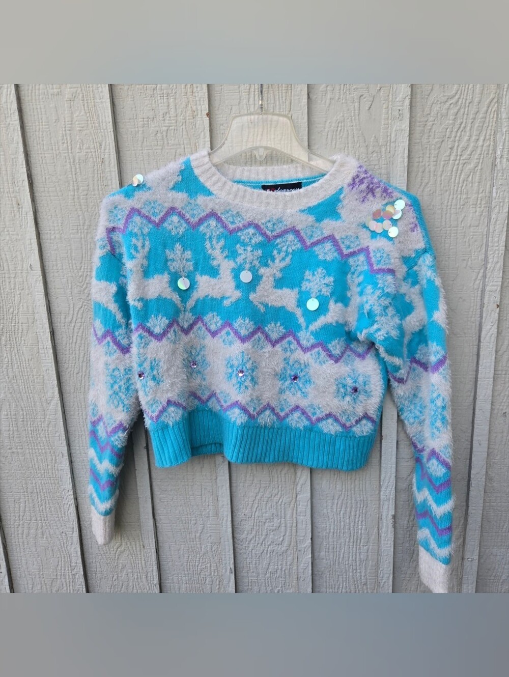 33 Degrees Aqua Reindeer Fair Isle Crewneck Sweater (Size XS)